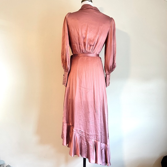 Zimmermann NWT Designer Asymmetric Silk Wrap Pink Midi Dress size1(US 4-6) - Picture 7 of 15